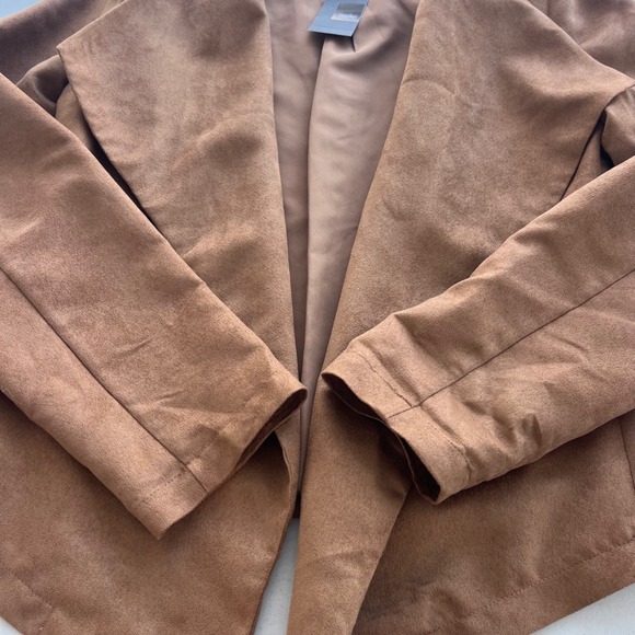 Mossimo Womens XS Tan Camel Faux Suede Open Front Draped Waterfall Blazer Jacket - Picture 12 of 14